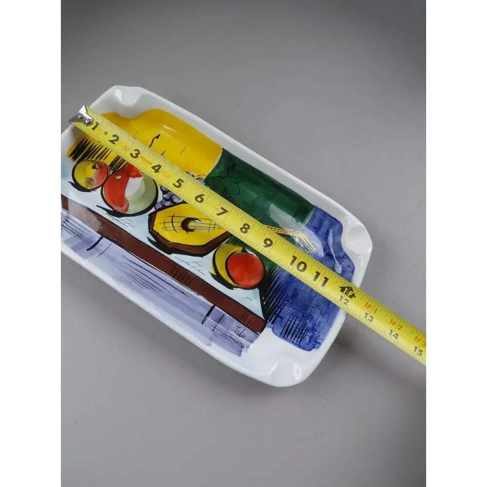 Vintage Italian Ceramic Tray Dish Hand Painted Fruit Music 70's MCM Signed Artsy - Picture 9 of 9